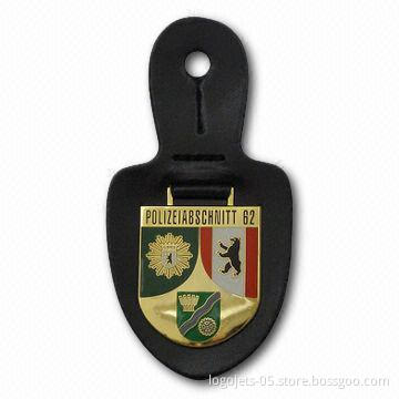 Leather Keychain with Metal Emblem